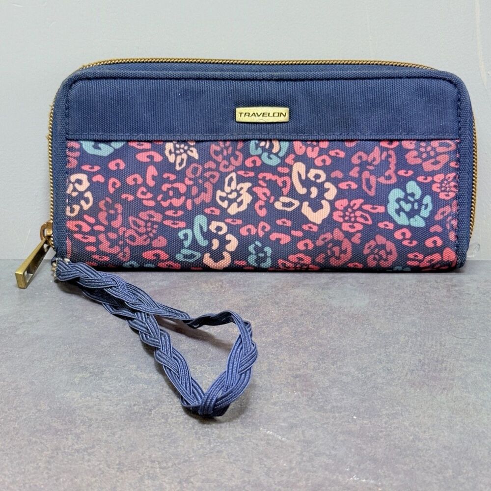 Travelon Mini Handbag Clutch Wallet Navy Multicolor Floral